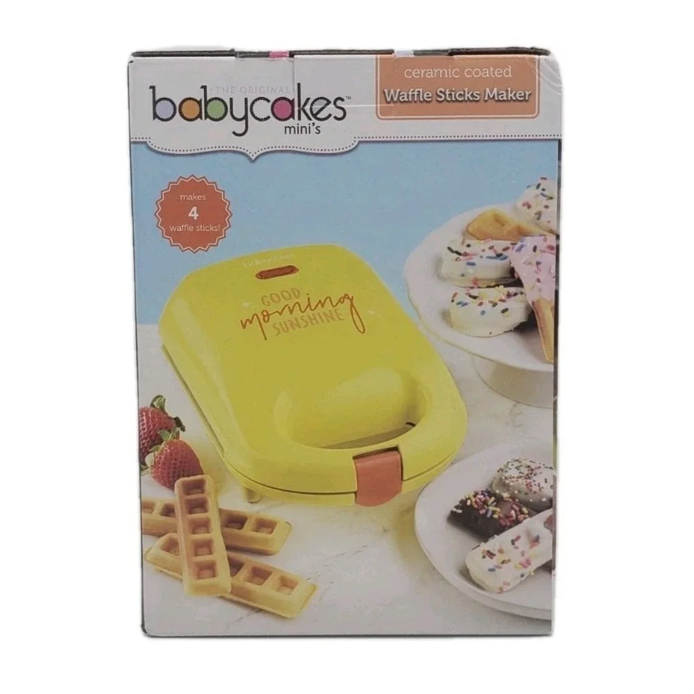 Babycakes Mini's Waffle Maker Yellow Ceramic Coated Makes 4 WMM-401 Good Morning